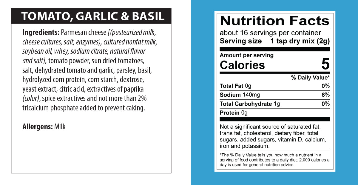 Tomato, Garlic and Basil Dip nutrition facts.