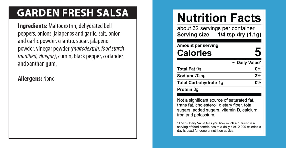 Garden Fresh Salsa dip nutrition facts.