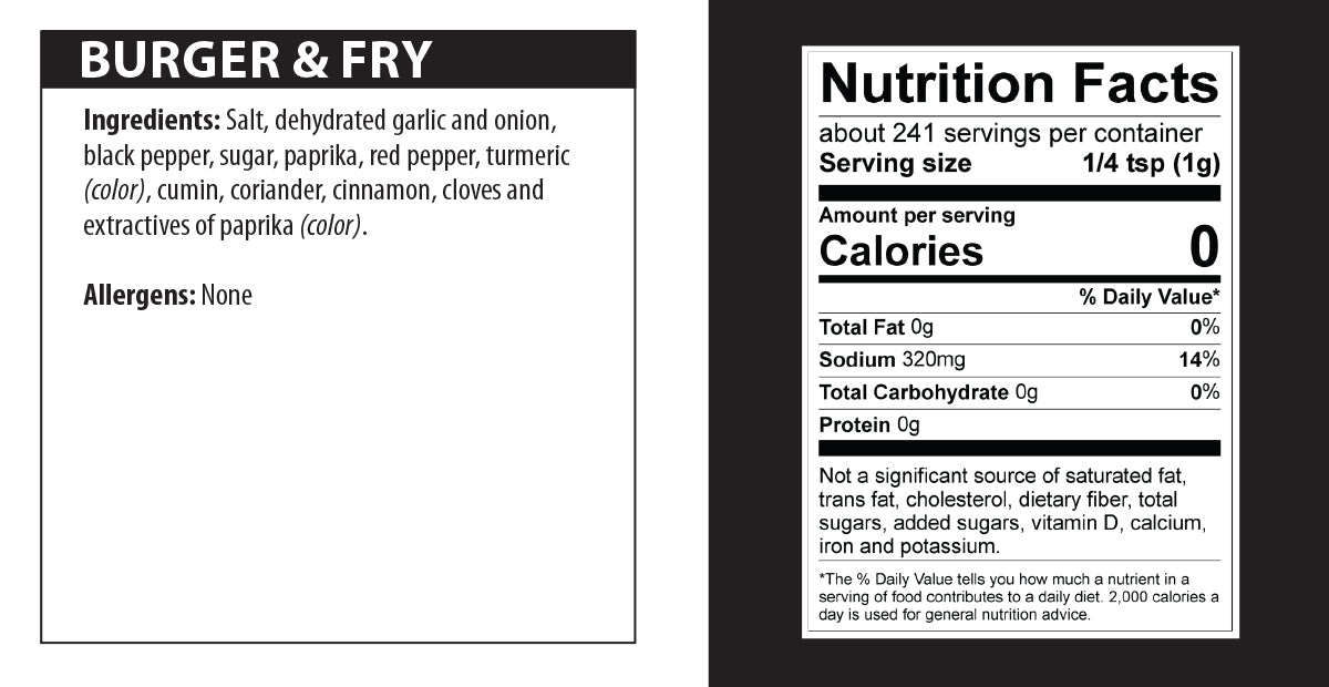 Burger and Fry Seasoning nutrition facts.