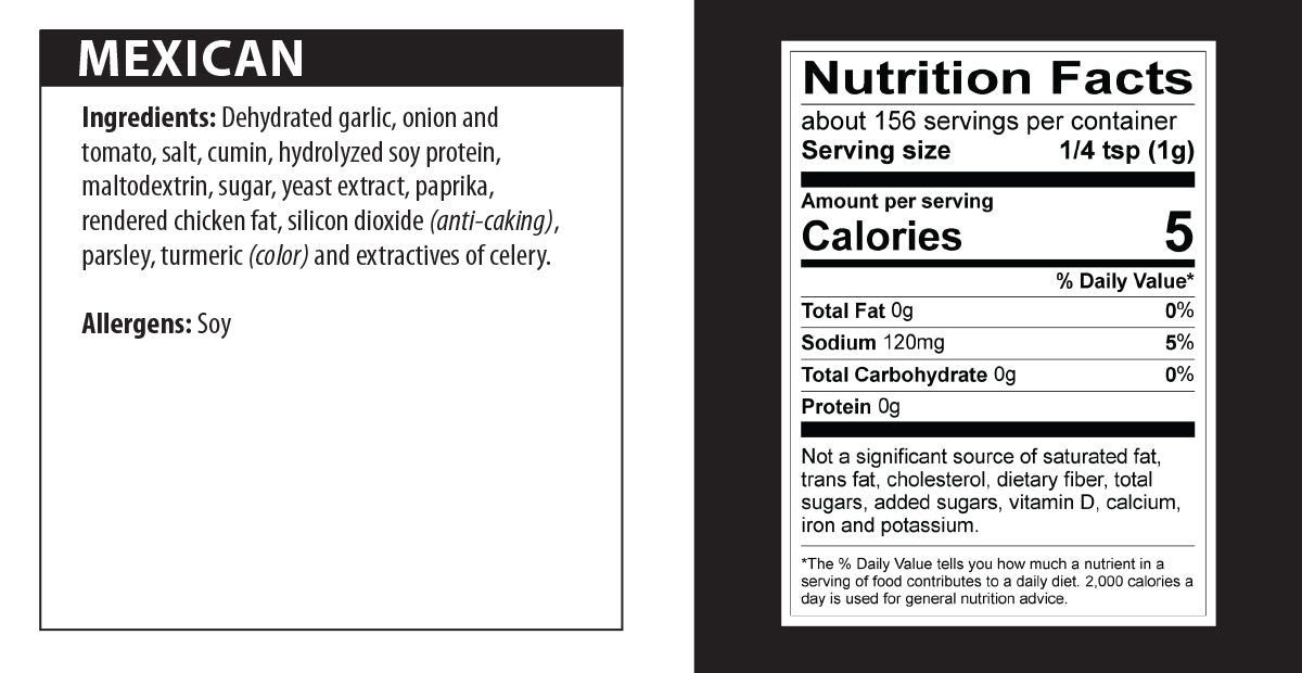 Mexican Seasoning nutrition facts.