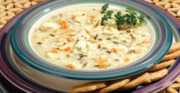 A creamy chicken and wild rice soup that can be ma
