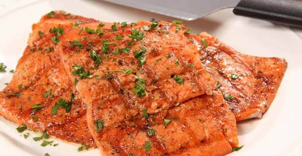 Grilled salmon.