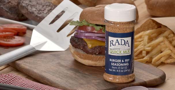 A picture of a jar of burger and fry seasoning in